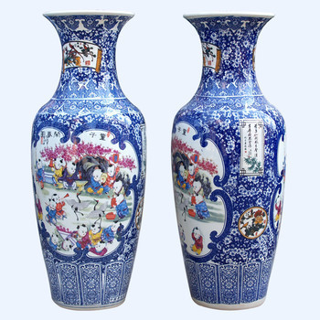 景德鎮陶瓷器落地大花瓶 仿古童子鬧春圖青花瓷 客廳擺件酒店裝飾 童子鬧春圖單個 童子鬧春圖90厘米一個【圖片 價格 品牌 報價】-